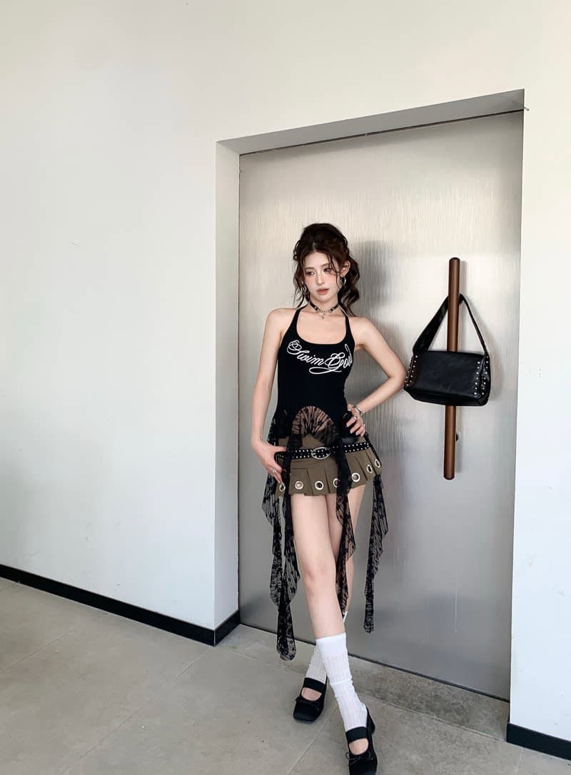 경관 그림 92 면 프린트 캐미솔 디자인 센스 여름 불규칙 프릴 몸매 가꾸기 민소매 맨위 상세 이미지 16