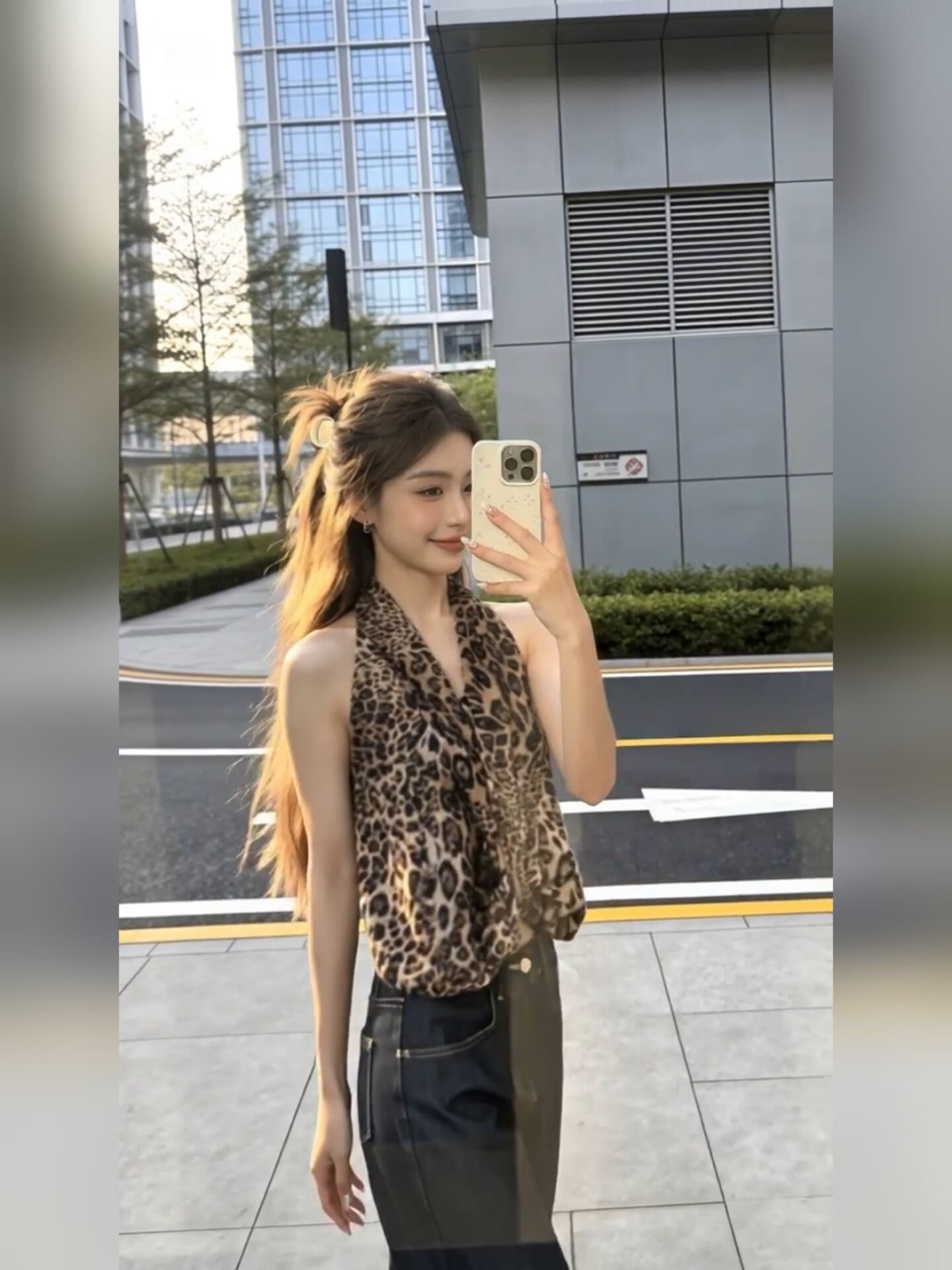 경관 그림 원본 원단 핫걸 레오파드 무늬 V넥 행침 목 조끼 여성 여름 상세 이미지 7