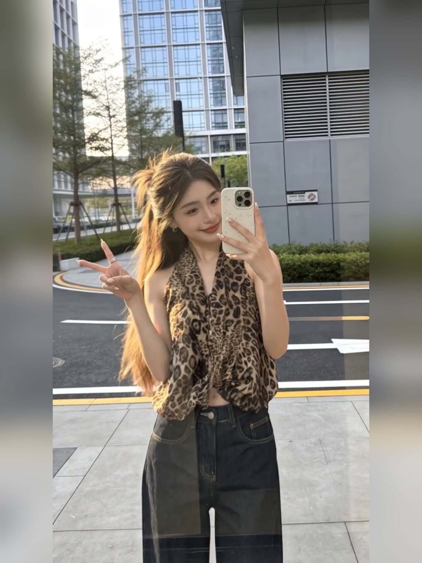 경관 그림 원본 원단 핫걸 레오파드 무늬 V넥 행침 목 조끼 여성 여름 상세 이미지 9