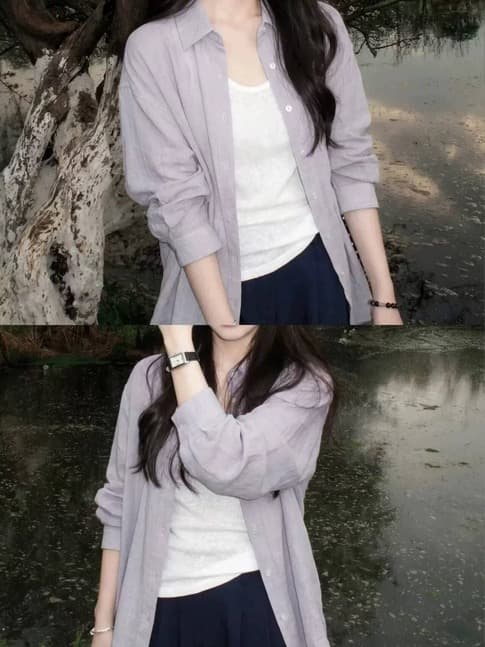 2026 봄 가을 여름 자외선 차단 셔츠 느긋한 느슨함 센스 질감 센스 여성 셔츠 여름 미니멀리즘 다용도 루즈핏 얇은 이미지 3