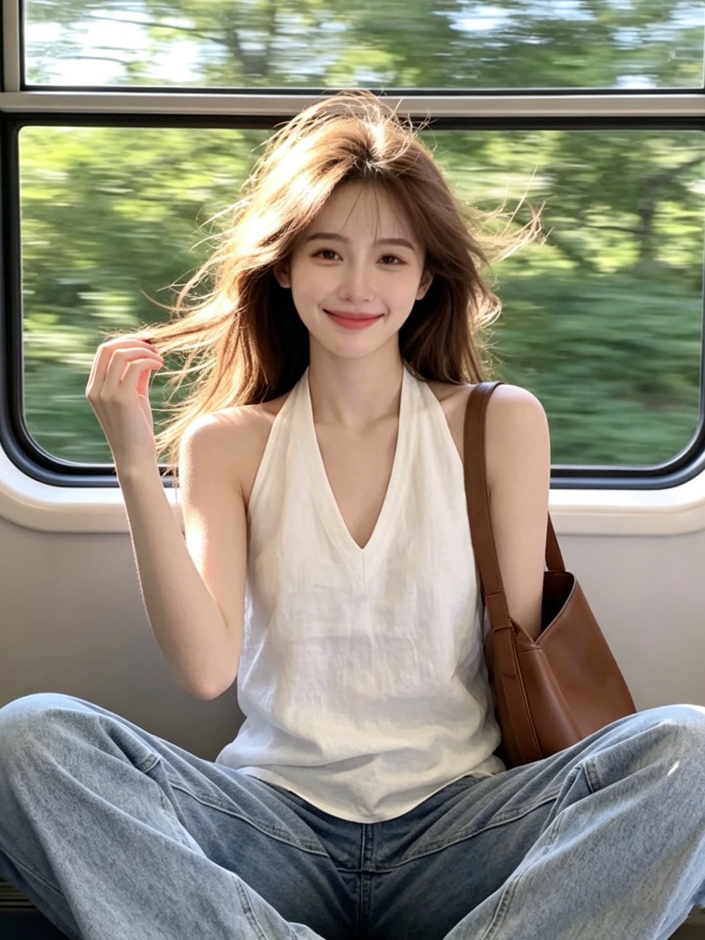 경관 그림 정가 핫걸 화이트 V넥 행침 목 캐미솔 여름 아름다움 뒤로 표지 대리인 우유 외출용 민소매 맨위 상세 이미지 5