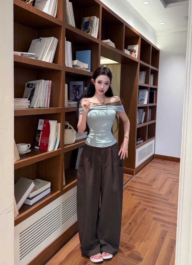 핫걸 배색 오프숄더 반팔 티셔츠 여성 여름 디자인 센스 허리 수축 슬림해 보이는 기본 셔츠 다용도 몸매 가꾸기 맨위 상세 이미지 9