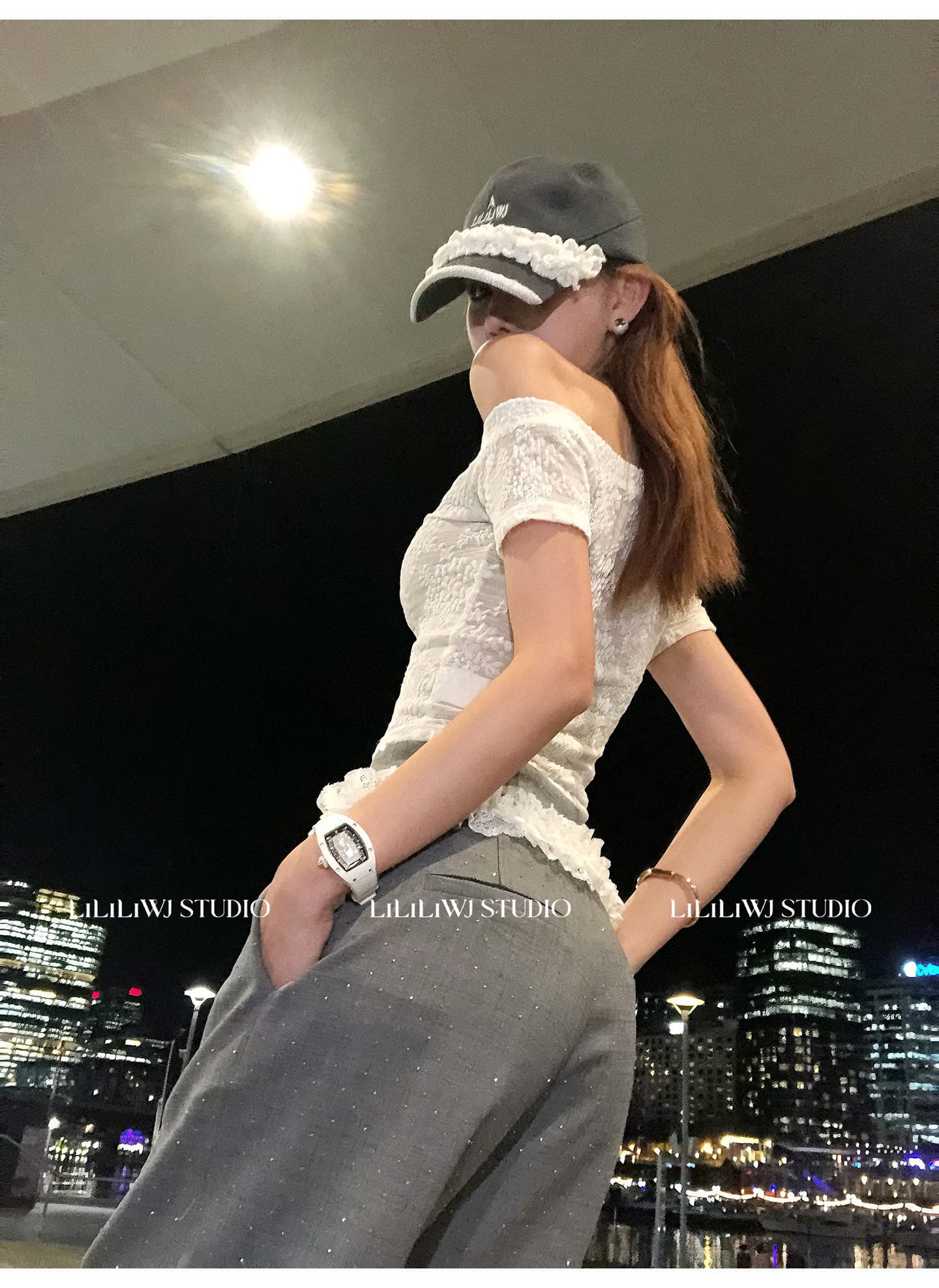 순수한 욕망 바람 비스듬한 어깨 디자인 센스 레이스 반팔 티셔츠 여름 새로운 여성 의류 품격 몸매 가꾸기 슬림해 보이는 섹시함 맨위 상세 이미지 7
