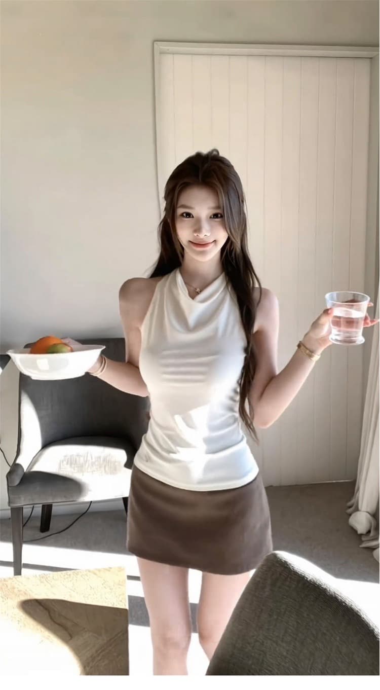 한 부서 화이트 행침 목 맨위 반신 치마 세트 여성 여름 2026 새로운 슈퍼 화재 고유 한 아름다운 전체 집합 상세 이미지 8