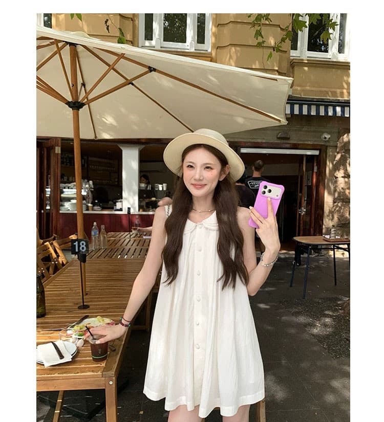 천 금빛 바람 베이비 칼라 민소매 조끼 여성 드레스 디자인 센스 보라색 루즈핏 슬림해 보이는 품격 여름 짧은 치마 상세 이미지 17