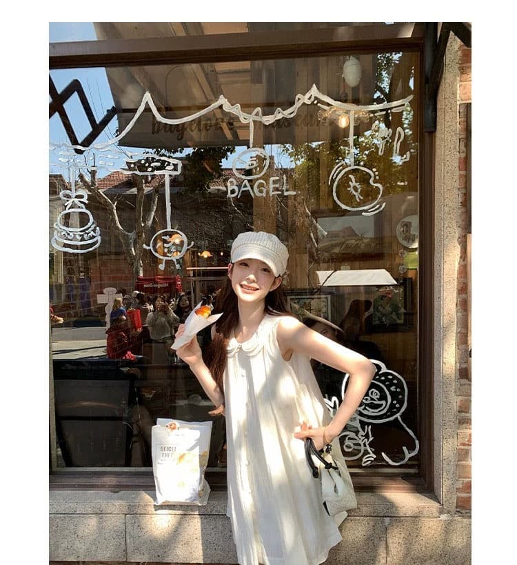 천 금빛 바람 베이비 칼라 민소매 조끼 여성 드레스 디자인 센스 보라색 루즈핏 슬림해 보이는 품격 여름 짧은 치마 상세 이미지 19