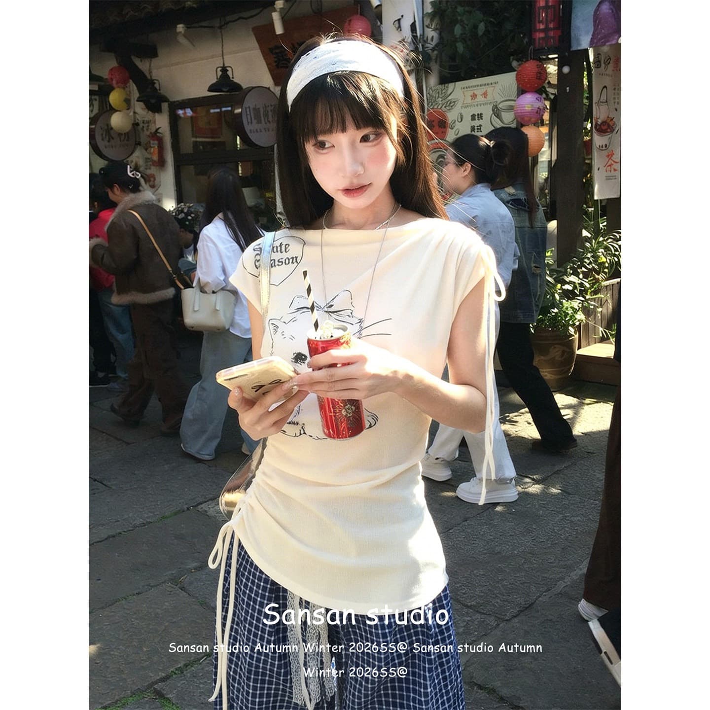 도파민 반팔 티셔츠 여성 여름 착용 가져 가라. 새끼 고양이 프린트 펌프 로프 황색 tee 몸매 가꾸기 한 첨부 된 의류 디자인 센스