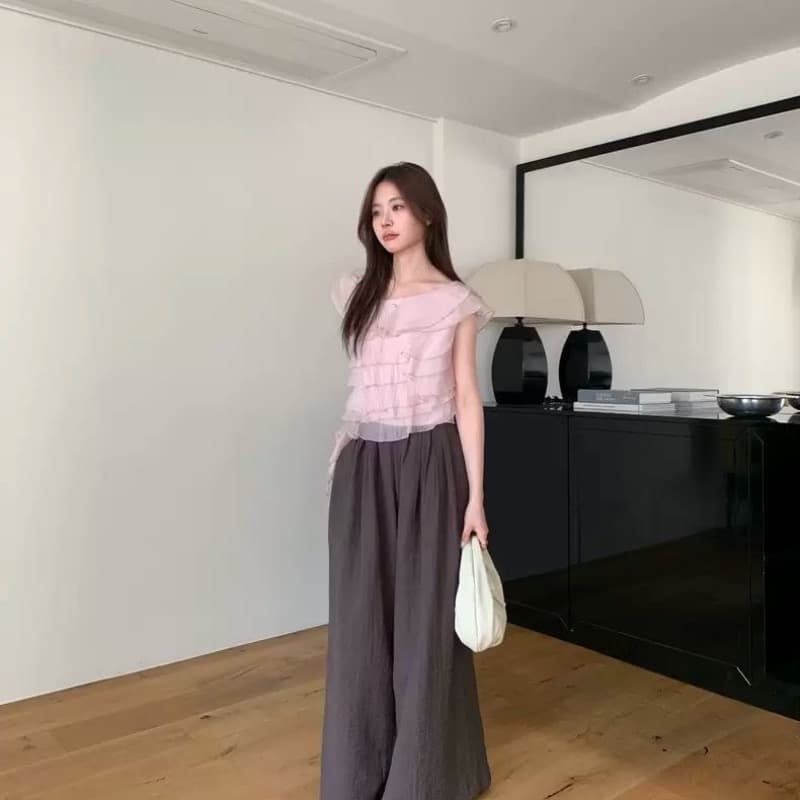 여름 새로운 한국 스타일 불규칙 다중 레이어 프릴 맨위 여성 상세 이미지 3