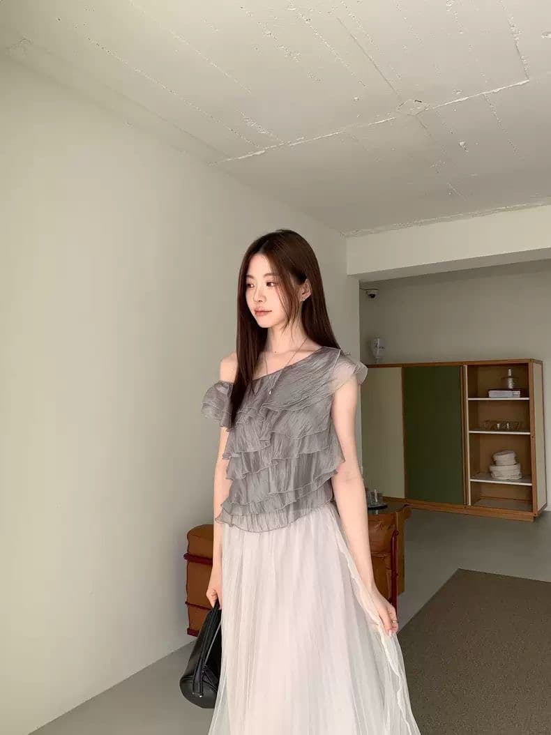 여름 새로운 한국 스타일 불규칙 다중 레이어 프릴 맨위 여성 상세 이미지 6