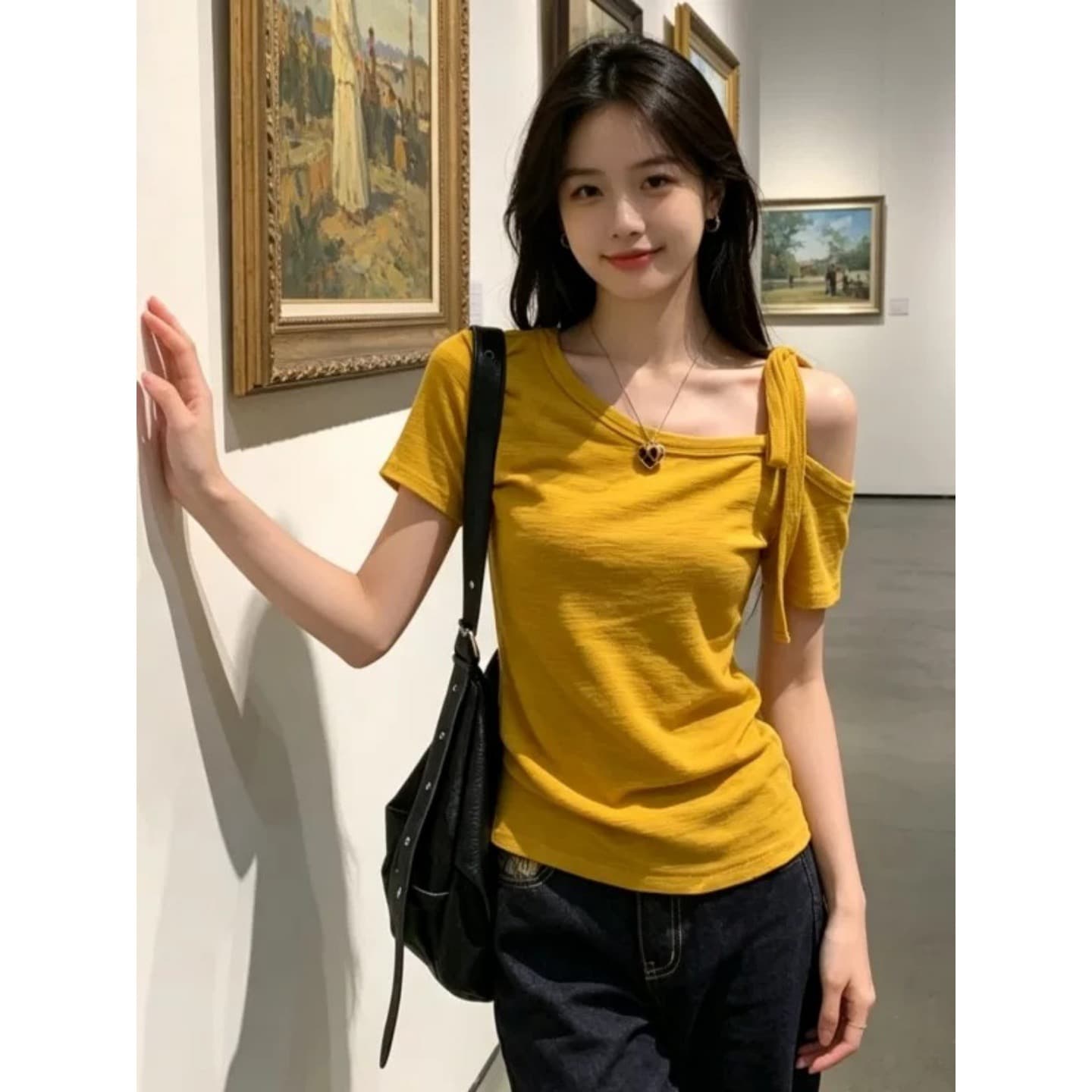 여름 새로운 슈퍼 화재 작은 대중 아니요 명중 섹션 스트랩 디자인 센스 비스듬한 어깨 의류 이미지 2