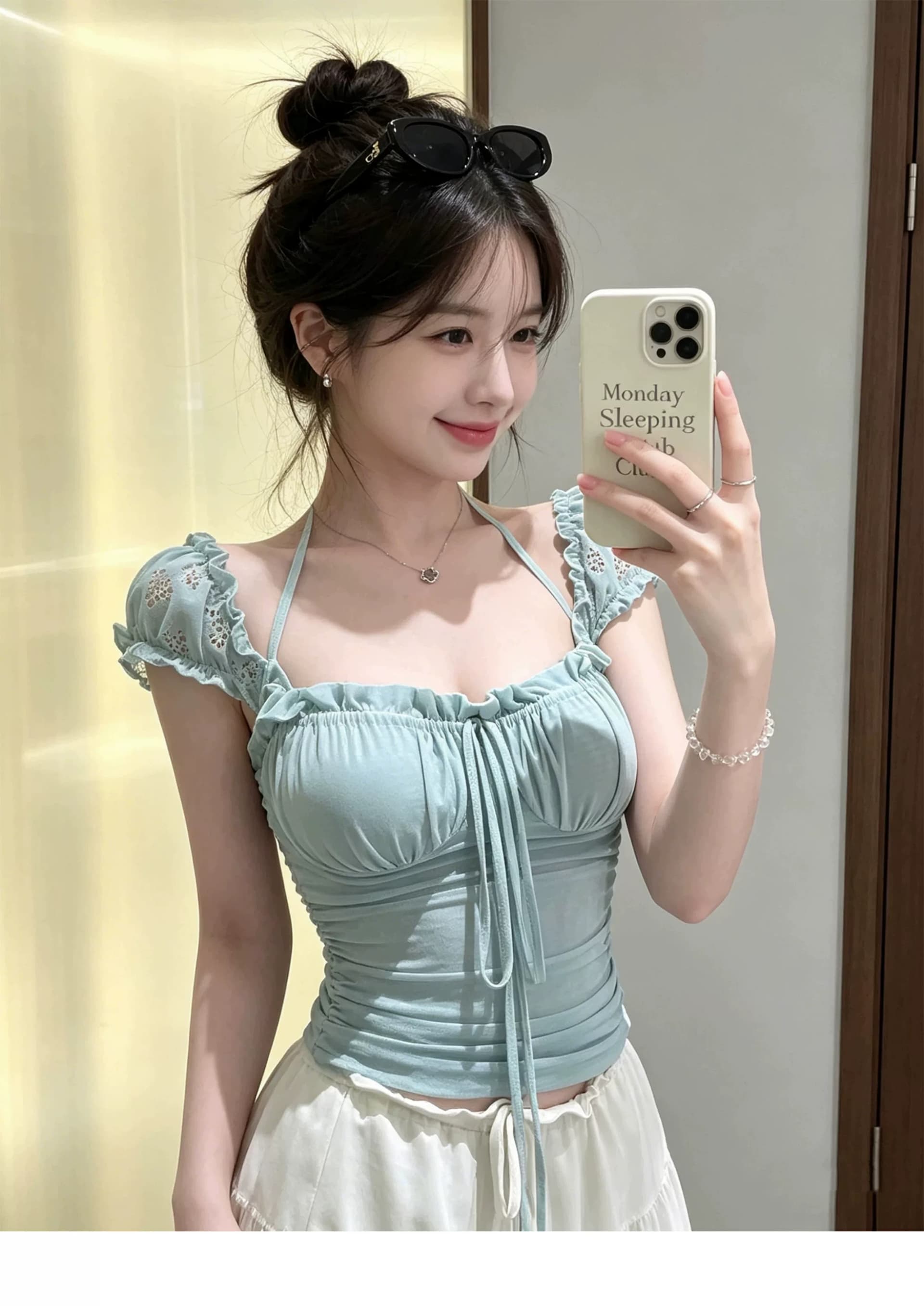 원본 원단 것 순수한 욕망 바람 프릴 레이스업 행침 목 조끼 여름 디자인 센스 주름 외출용 맨위 상세 이미지 8