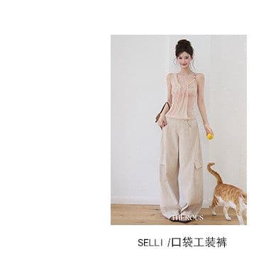 이중층 망사 주름 허리 수축 티셔츠 여성 여름 패션 디자인 센스 홀치기 염색 몸매 가꾸기 허리 수축 맨위 상세 이미지 6