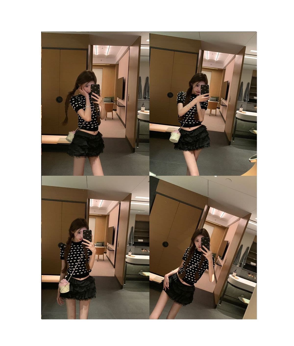 2026 봄 가을 새로운 다용도 품격 달콤한 부서 소녀 레이스 퍼프 계층의 감각 쌀 살구 색상 패치워크 반신 스커트 여성 상세 이미지 7