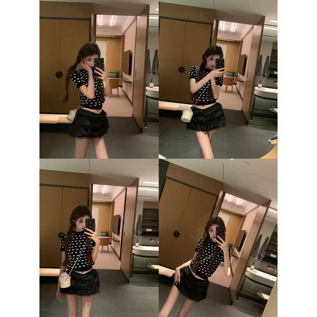 2026 봄 가을 새로운 다용도 품격 달콤한 부서 소녀 레이스 퍼프 계층의 감각 쌀 살구 색상 패치워크 반신 스커트 여성 상세 이미지 30