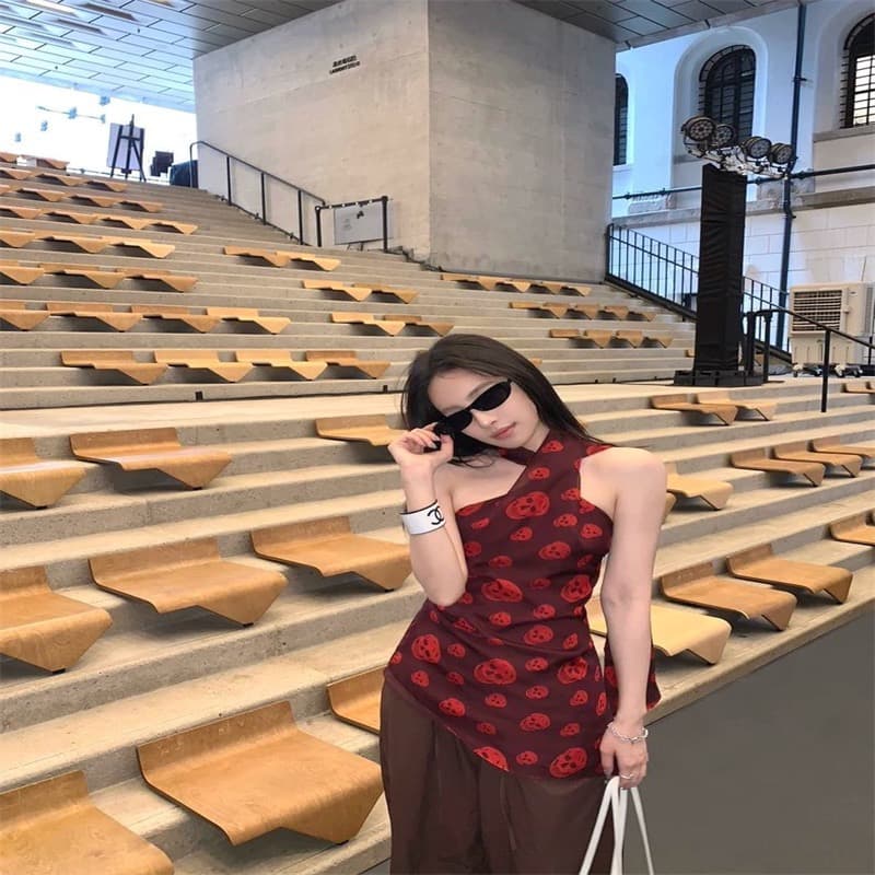 핫걸 레트로 해골 행침 목 슬립 맨위 여성 이미지 5