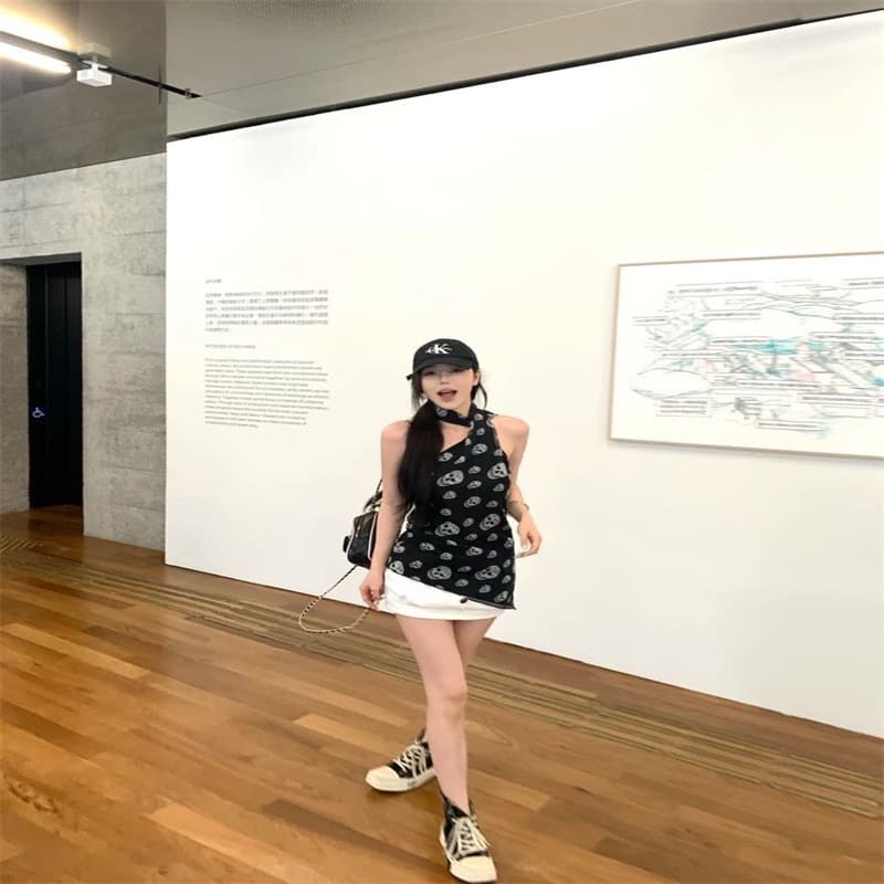 핫걸 레트로 해골 행침 목 슬립 맨위 여성 상세 이미지 8