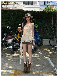 레드 맨 파빌리온 캐미솔 여름 외출용 2026 슈퍼 화재 연령 감소 황색 프랑스식 디자인 센스 꽃무늬 민소매 맨위 상세 이미지 5