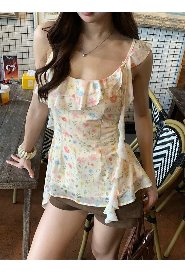 레드 맨 파빌리온 캐미솔 여름 외출용 2026 슈퍼 화재 연령 감소 황색 프랑스식 디자인 센스 꽃무늬 민소매 맨위 상세 이미지 10