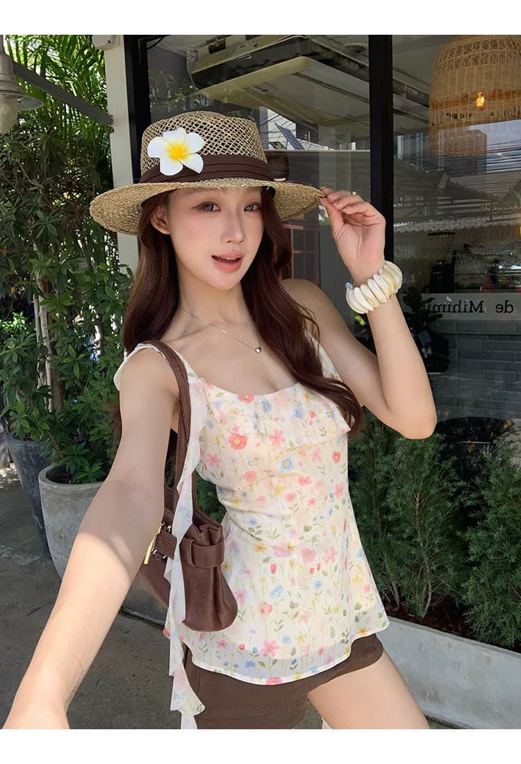 레드 맨 파빌리온 캐미솔 여름 외출용 2026 슈퍼 화재 연령 감소 황색 프랑스식 디자인 센스 꽃무늬 민소매 맨위 상세 이미지 17