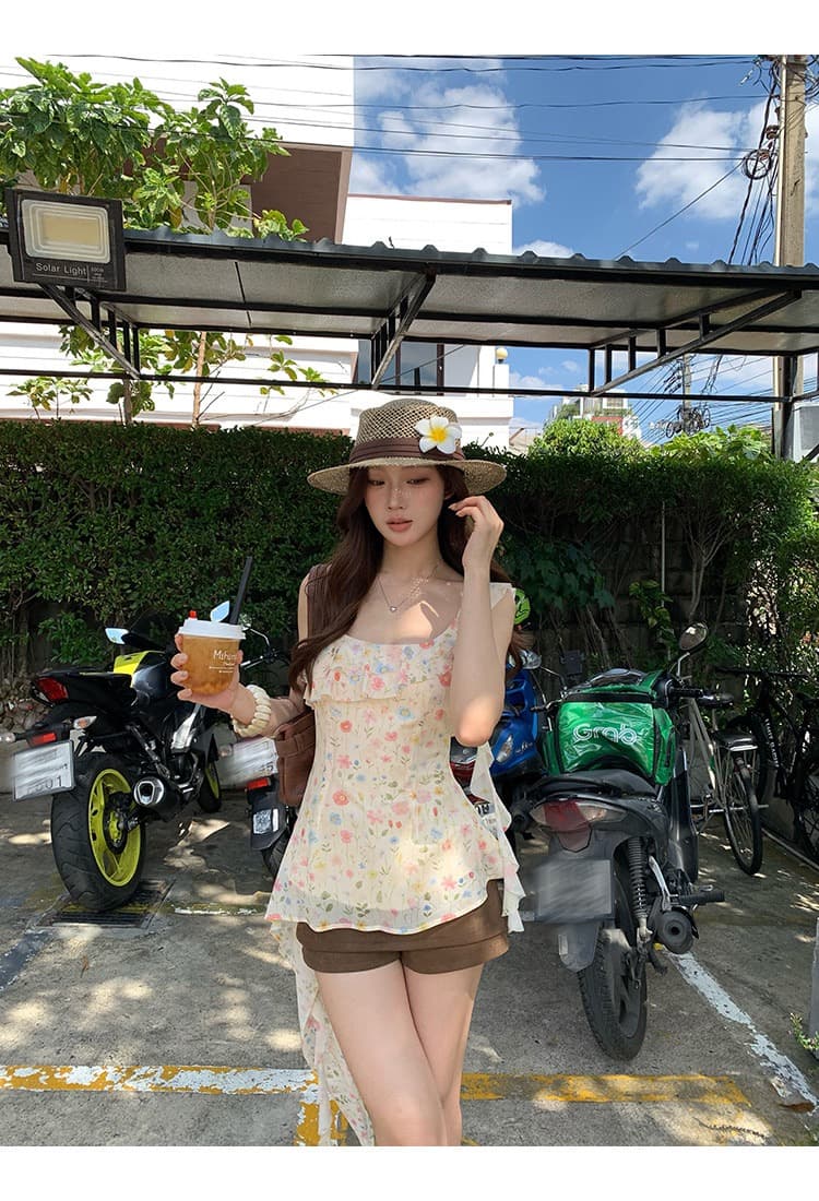 레드 맨 파빌리온 캐미솔 여름 외출용 2026 슈퍼 화재 연령 감소 황색 프랑스식 디자인 센스 꽃무늬 민소매 맨위 상세 이미지 21