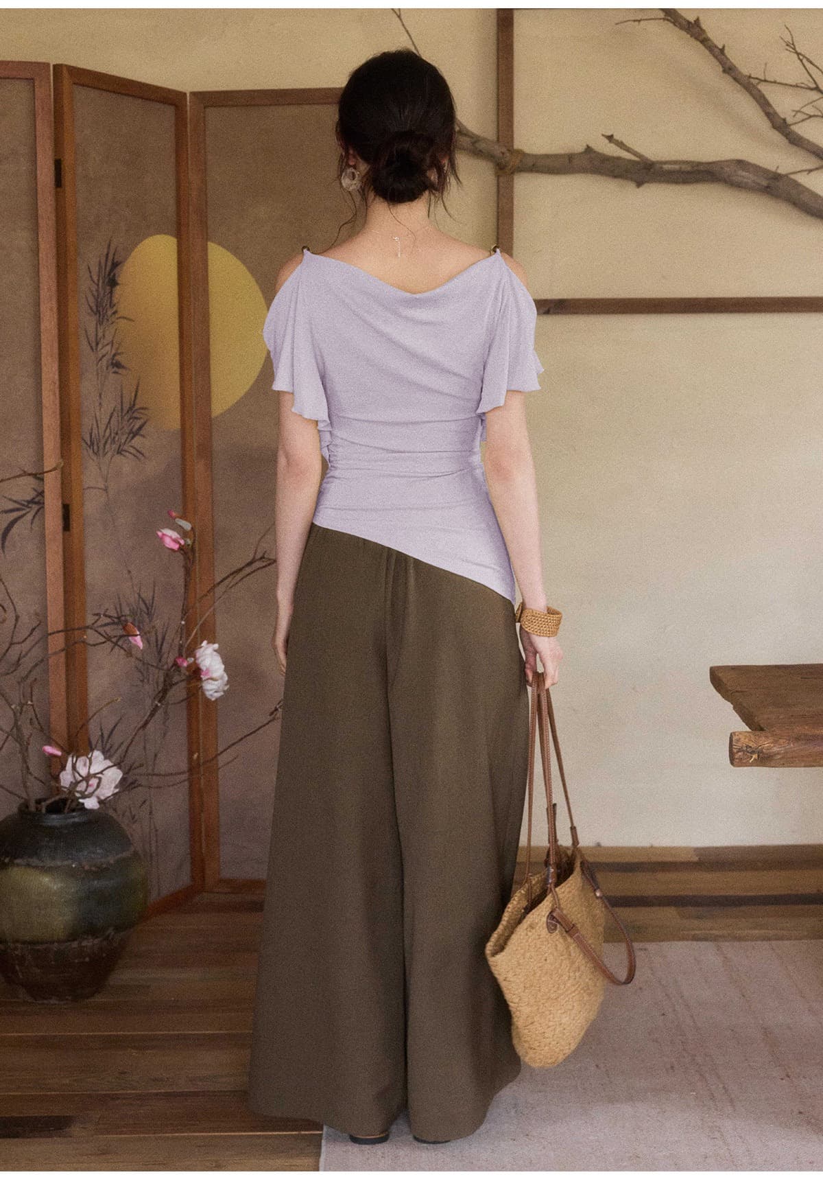 프랑스식 흔들다 칼라 프릴 오프숄더 티셔츠 여성 여름 디자인 센스 둘 착용 반팔 작은 셔츠 허리 수축 불규칙 맨위 상세 이미지 27