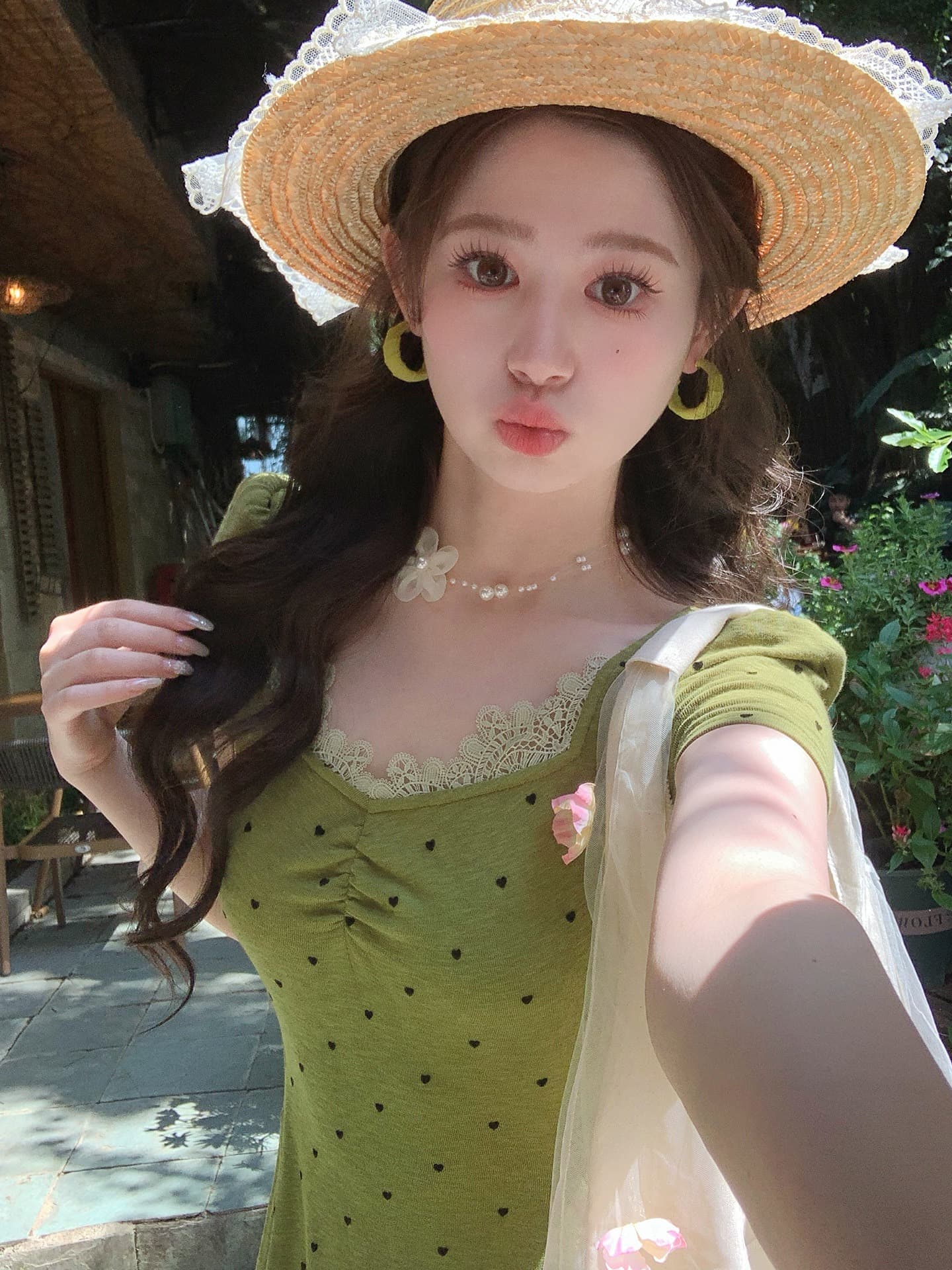 녹색 도트 무늬 광장 칼라 긍정적 인 어깨 반팔 여성 드레스 2026 봄 여름 새로운 빅 사이즈 지방 mm 센 부서 레트로 치마 상세 이미지 6