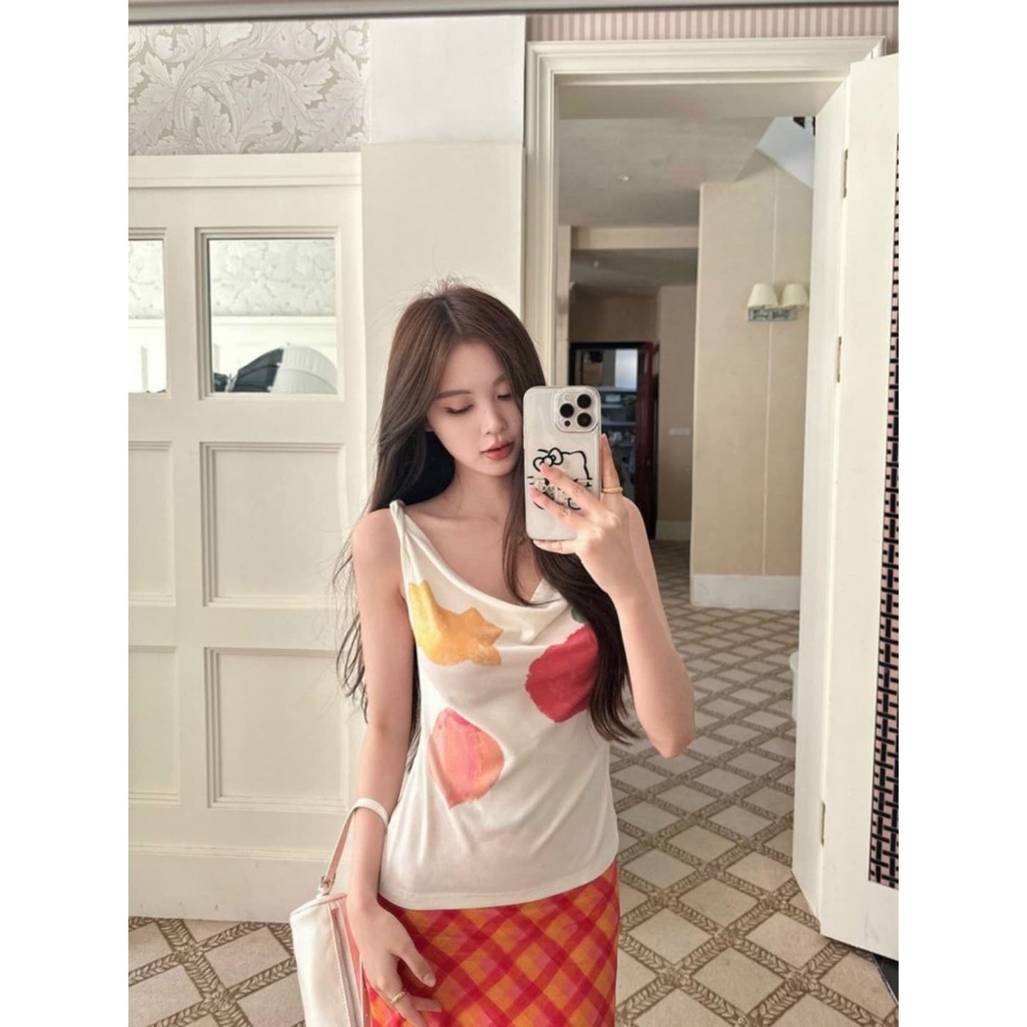와 사고 방식 모달 260 그램 1 1 섹시함 핫걸 여름 흔들다 칼라 과일 프린트 조끼 상세 이미지 7