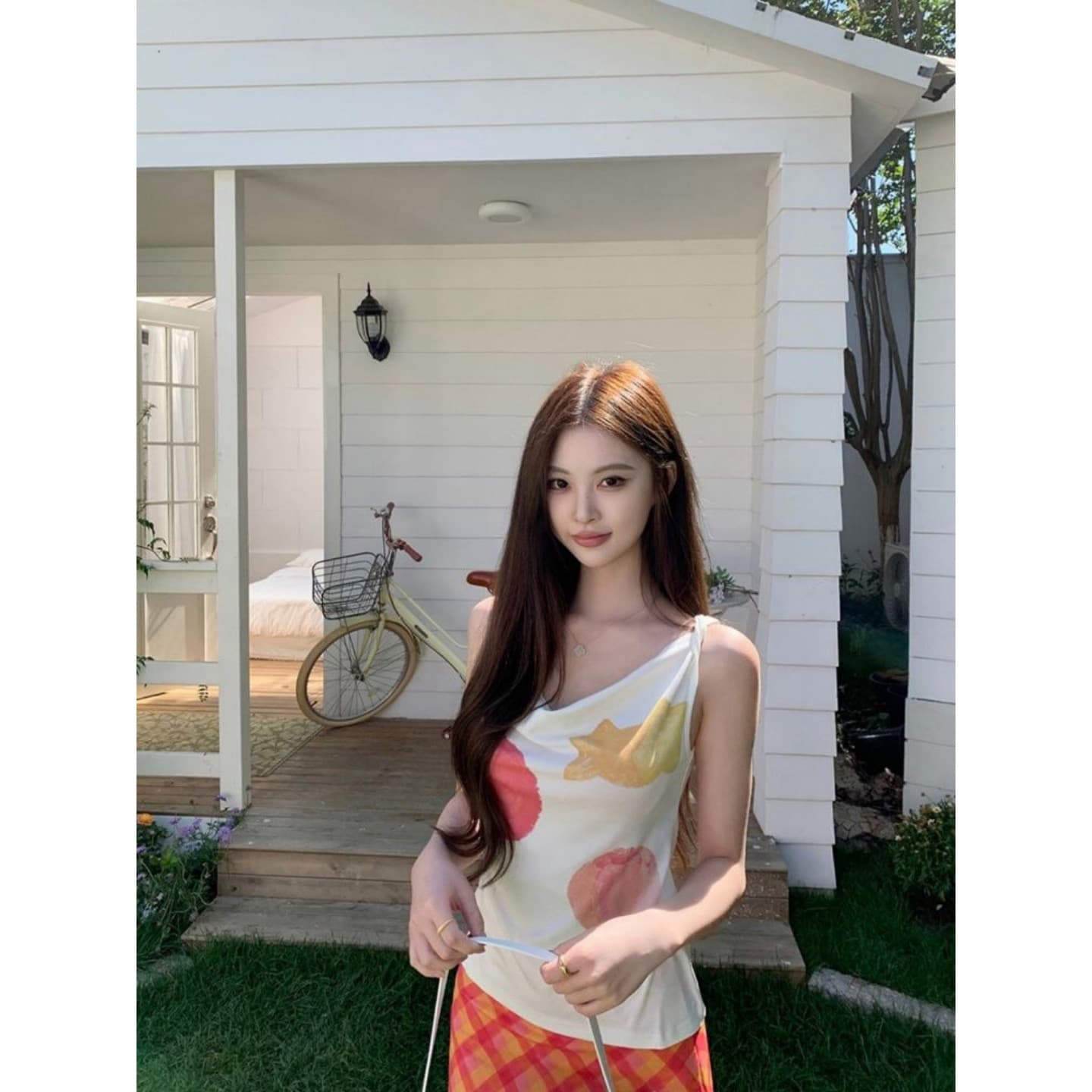 와 사고 방식 모달 260 그램 1 1 섹시함 핫걸 여름 흔들다 칼라 과일 프린트 조끼 상세 이미지 9