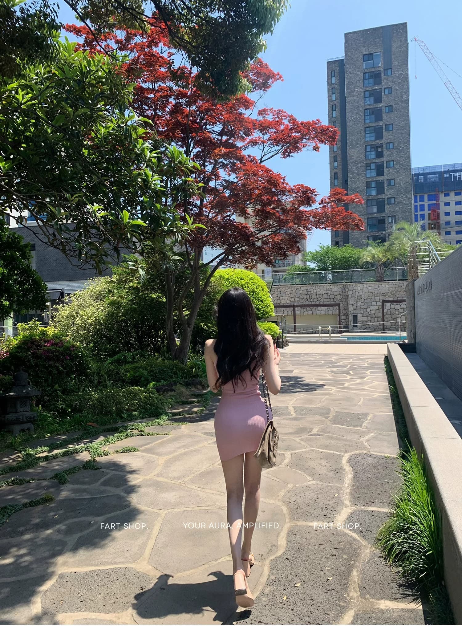 프랑스식 디자인 센스 핑크색 폴로 칼라 민소매 조끼 여성 드레스 여름 작은 키 쇼트 스타일 섹시함 타이트 스커트 치마 상세 이미지 1