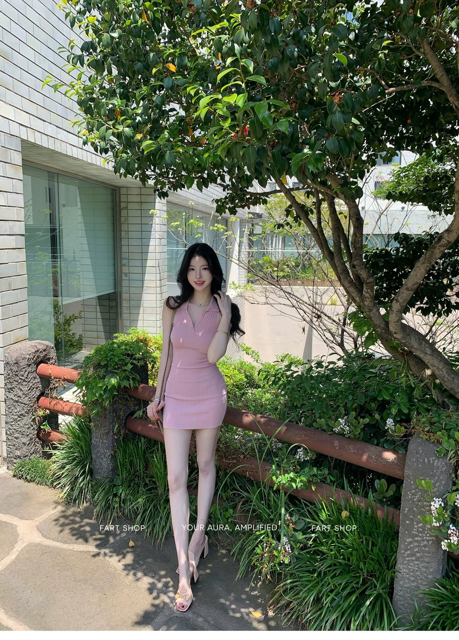 프랑스식 디자인 센스 핑크색 폴로 칼라 민소매 조끼 여성 드레스 여름 작은 키 쇼트 스타일 섹시함 타이트 스커트 치마 상세 이미지 4
