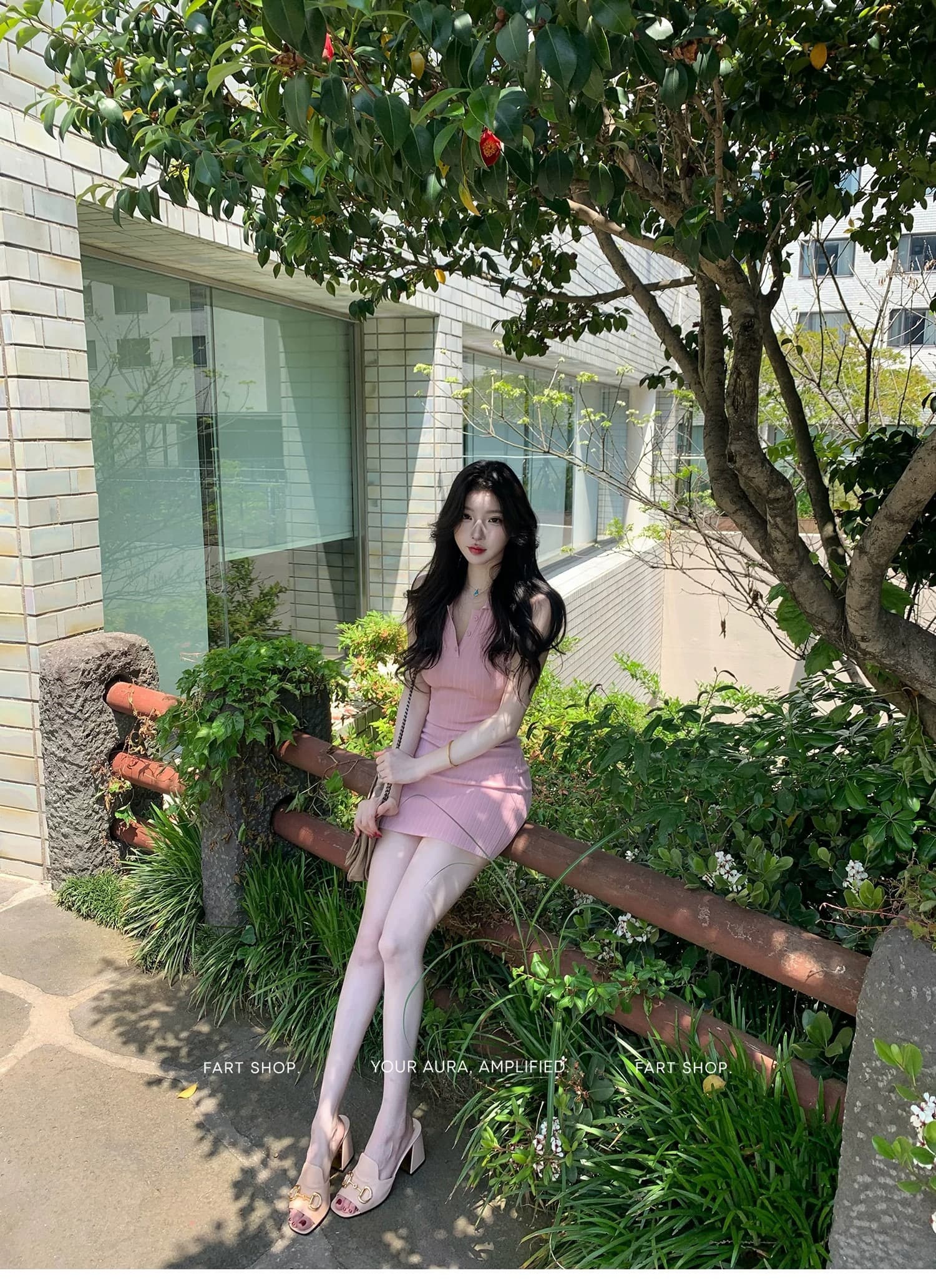 프랑스식 디자인 센스 핑크색 폴로 칼라 민소매 조끼 여성 드레스 여름 작은 키 쇼트 스타일 섹시함 타이트 스커트 치마 상세 이미지 6