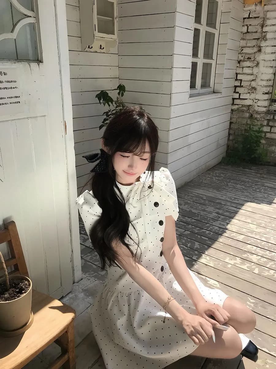 원본 원단 한 부서 디자인 센스 부드러운 도트 무늬 여성 드레스 2026 여름 새로운 학원 공주 드레스 이미지 2