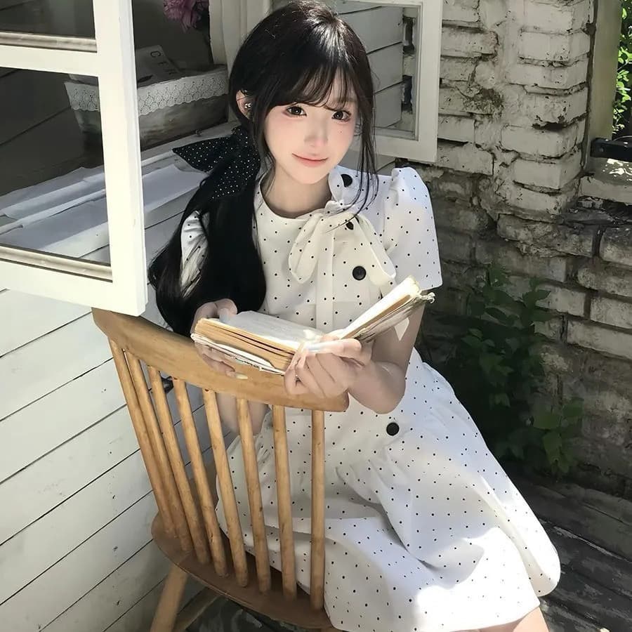 원본 원단 한 부서 디자인 센스 부드러운 도트 무늬 여성 드레스 2026 여름 새로운 학원 공주 드레스 상세 이미지 2