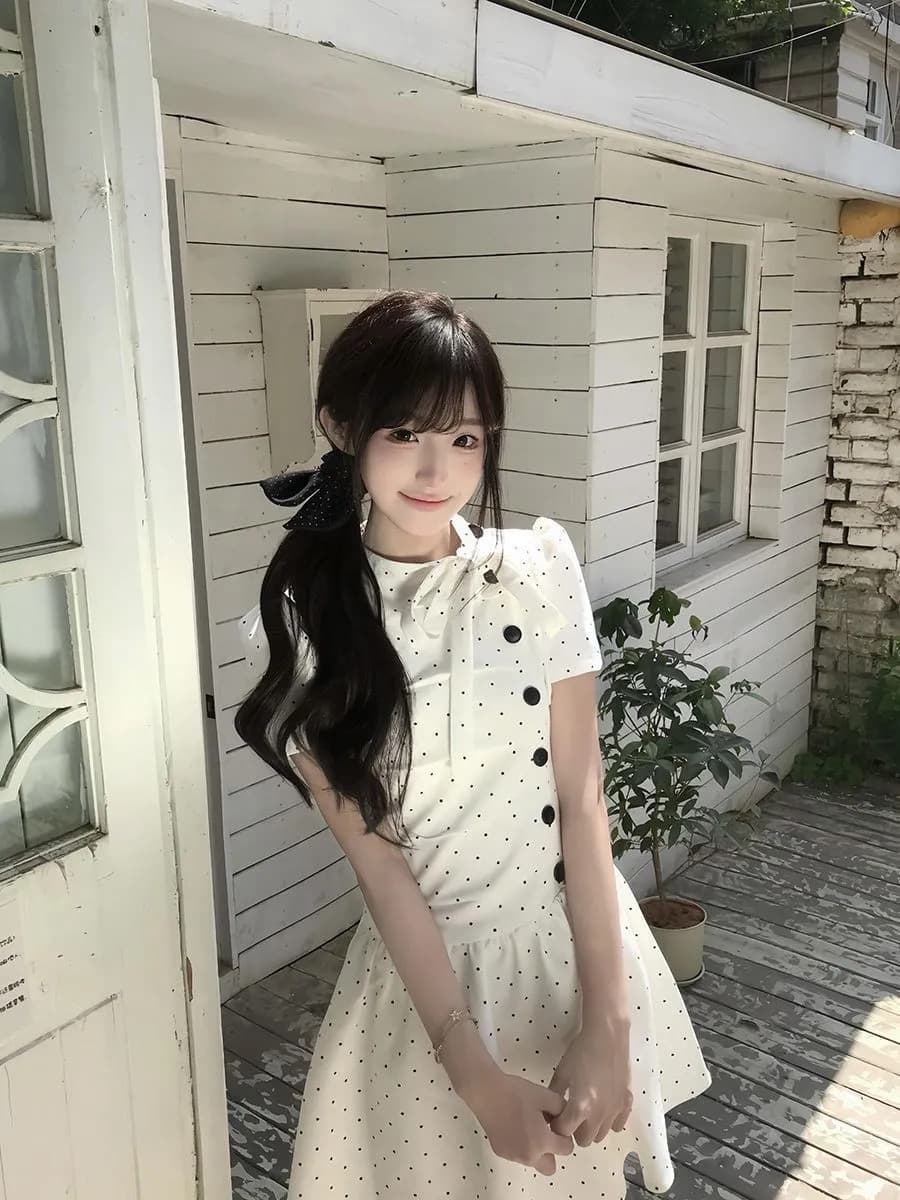 원본 원단 한 부서 디자인 센스 부드러운 도트 무늬 여성 드레스 2026 여름 새로운 학원 공주 드레스 상세 이미지 7