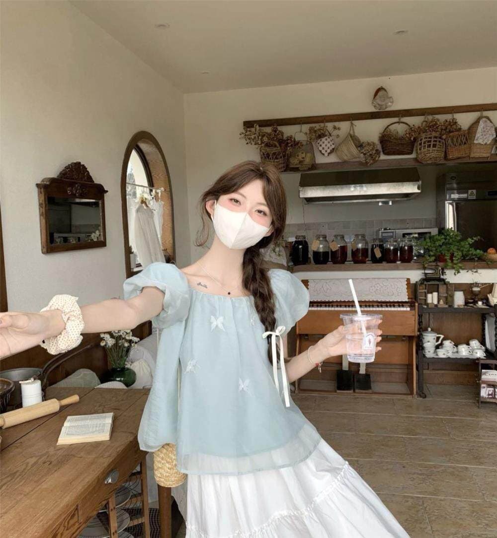 화이트 거품 소매 쉬폰 톱 여성 여름 프랑스식 인형 셔츠 쇼트 스타일 고유 한 작은 셔츠 반팔 셔츠 빅 사이즈 지방 mm 상세 이미지 12