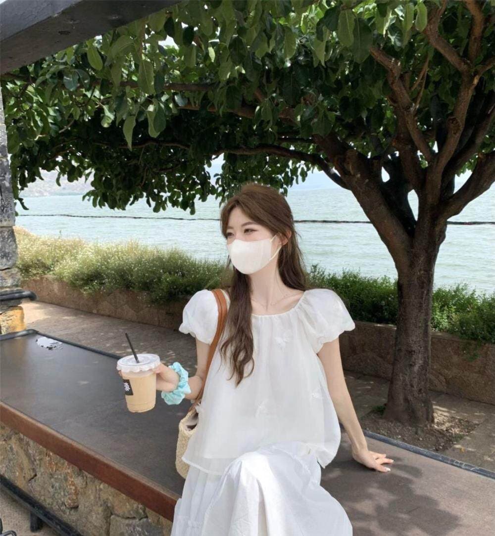 화이트 거품 소매 쉬폰 톱 여성 여름 프랑스식 인형 셔츠 쇼트 스타일 고유 한 작은 셔츠 반팔 셔츠 빅 사이즈 지방 mm 상세 이미지 19