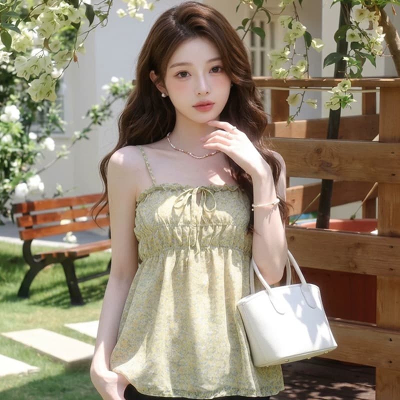 원본 원단 것 2026 년 여름 새로운 플리츠 신선함 꽃무늬 여성 부드러운 달콤함 벨트 슬림해 보이는 맨위 이미지 2