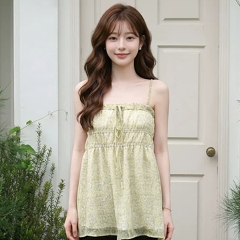 원본 원단 것 2026 년 여름 새로운 플리츠 신선함 꽃무늬 여성 부드러운 달콤함 벨트 슬림해 보이는 맨위 이미지 5