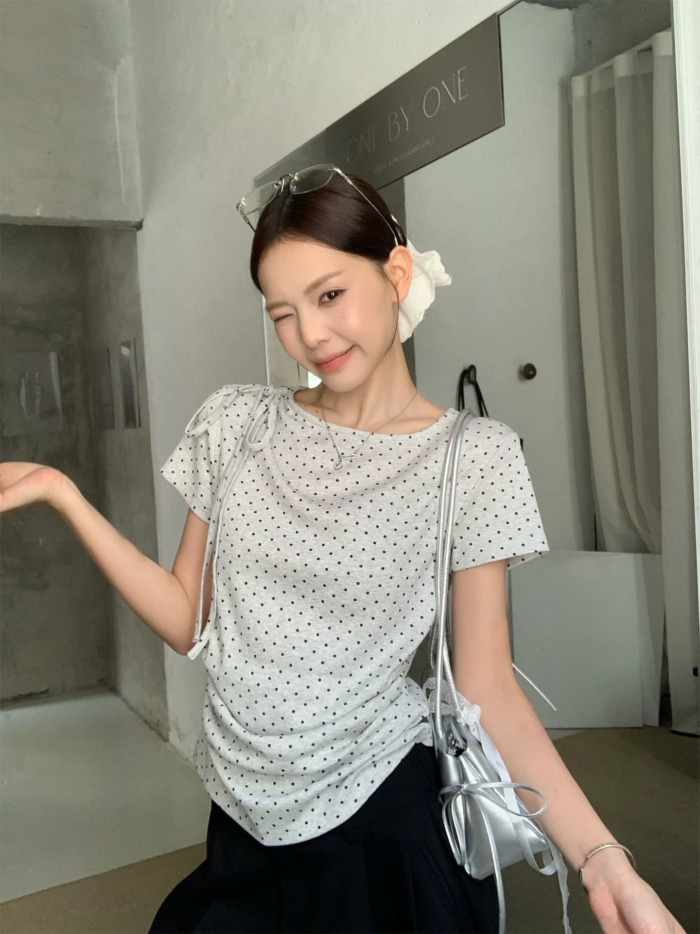 사람들 면 40 색상 회색 리브 여름 새로운 아메리칸 핫걸 바람 주름 허리 수축 슬림해 보이는 맨위 상세 이미지 3