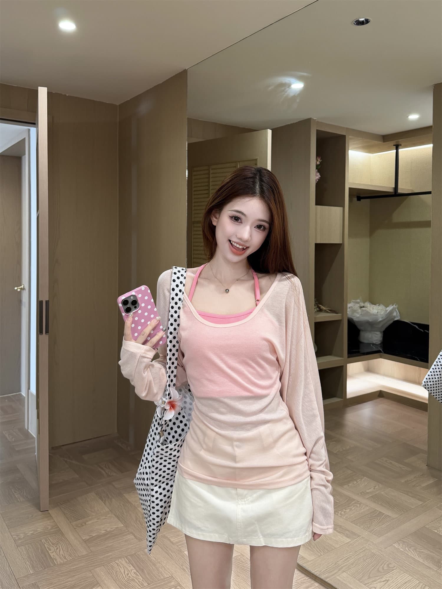 순수한 욕망 바람 마이크로 ~을 통해 얇은 스타일 자외선 차단 긴팔 티셔츠 여성 여름 몸매 가꾸기 허리 수축 슬림해 보이는 블라우스 연령 감소 핑크색 맨위 이미지 2