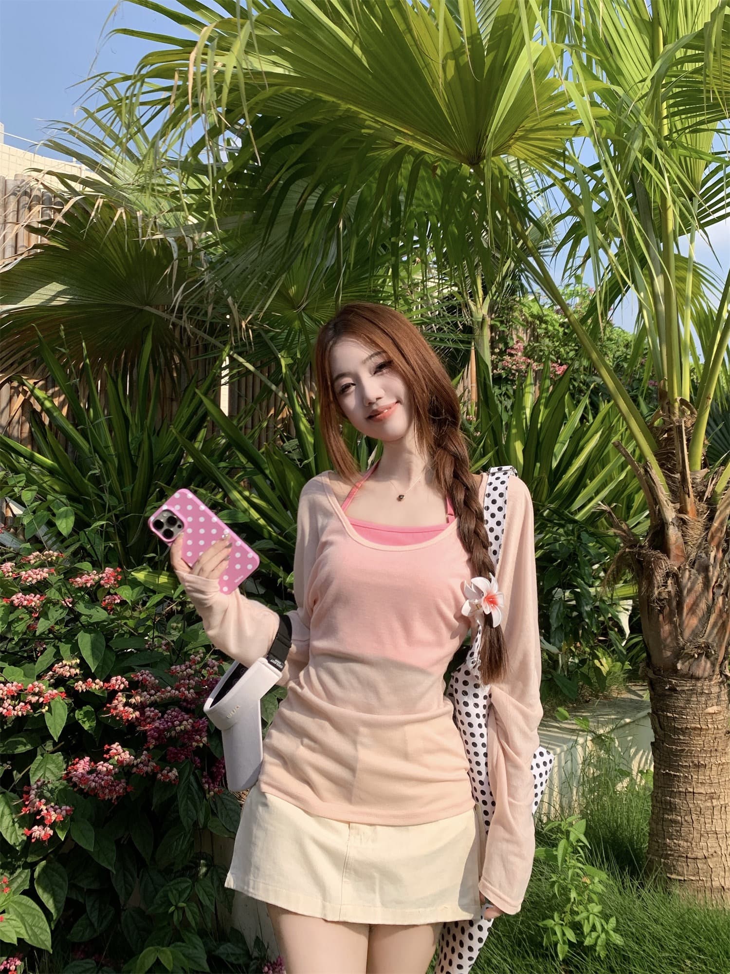 순수한 욕망 바람 마이크로 ~을 통해 얇은 스타일 자외선 차단 긴팔 티셔츠 여성 여름 몸매 가꾸기 허리 수축 슬림해 보이는 블라우스 연령 감소 핑크색 맨위 상세 이미지 12