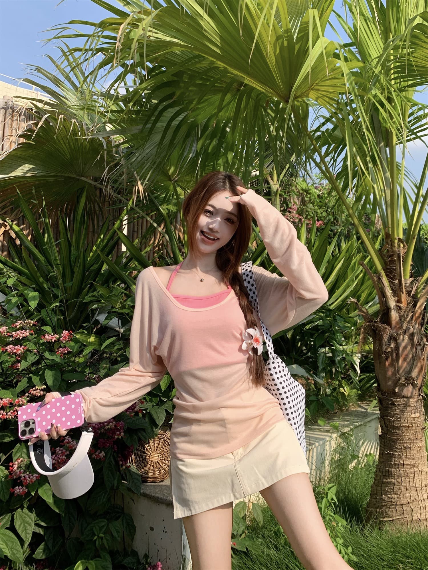 순수한 욕망 바람 마이크로 ~을 통해 얇은 스타일 자외선 차단 긴팔 티셔츠 여성 여름 몸매 가꾸기 허리 수축 슬림해 보이는 블라우스 연령 감소 핑크색 맨위 상세 이미지 19