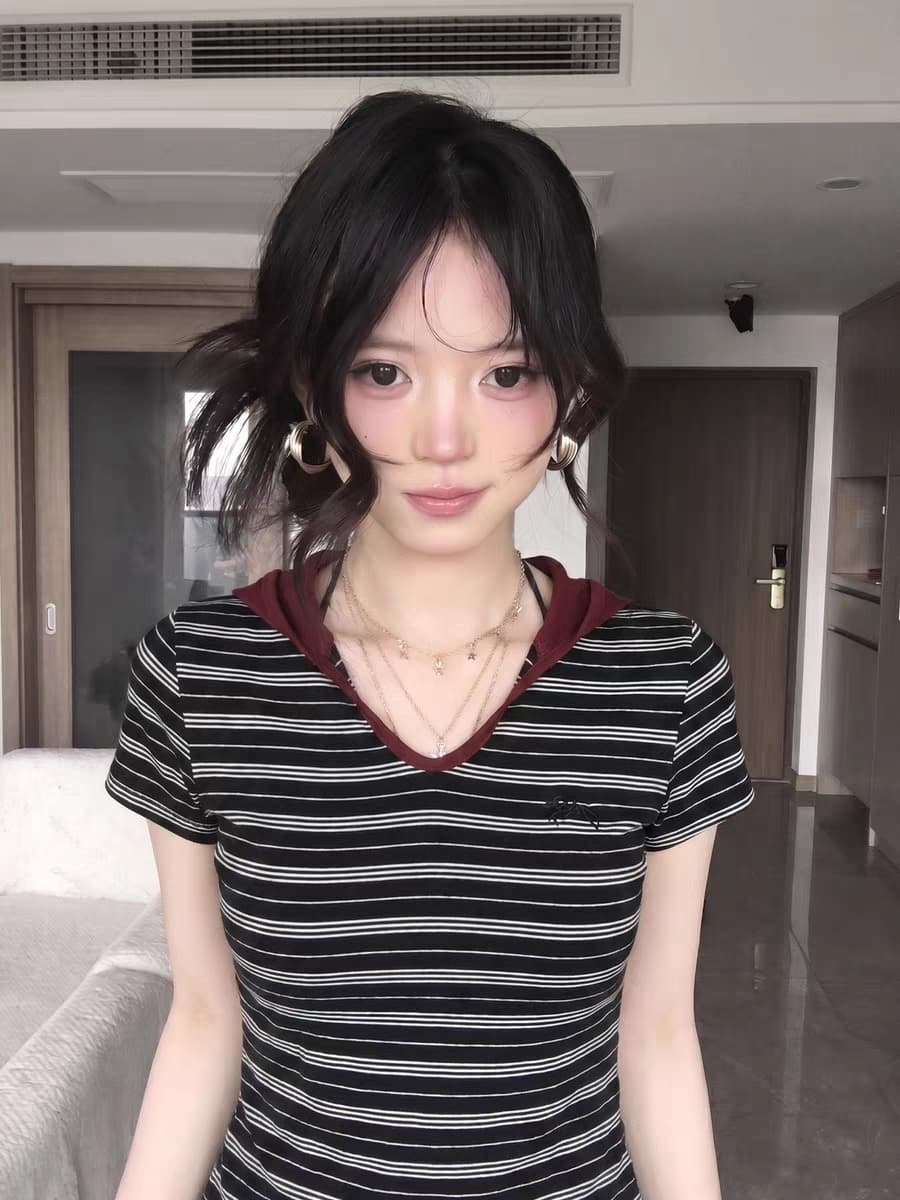 원본 주간 실크 컬러 짜임 기사 85 폴리에스터 10 명 면 5 암모니아 Lun 자수 한 부서 스트라이프 반팔 여성 상세 이미지 6