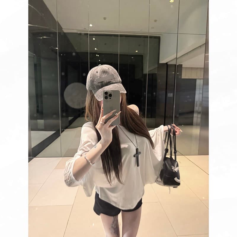 모달 사람들 면 200그램 원본 대 핏 스타일 홀로우 아웃 레이스 여름 자외선 차단 블라우스 루즈핏 배트윙 소매 상세 이미지 9