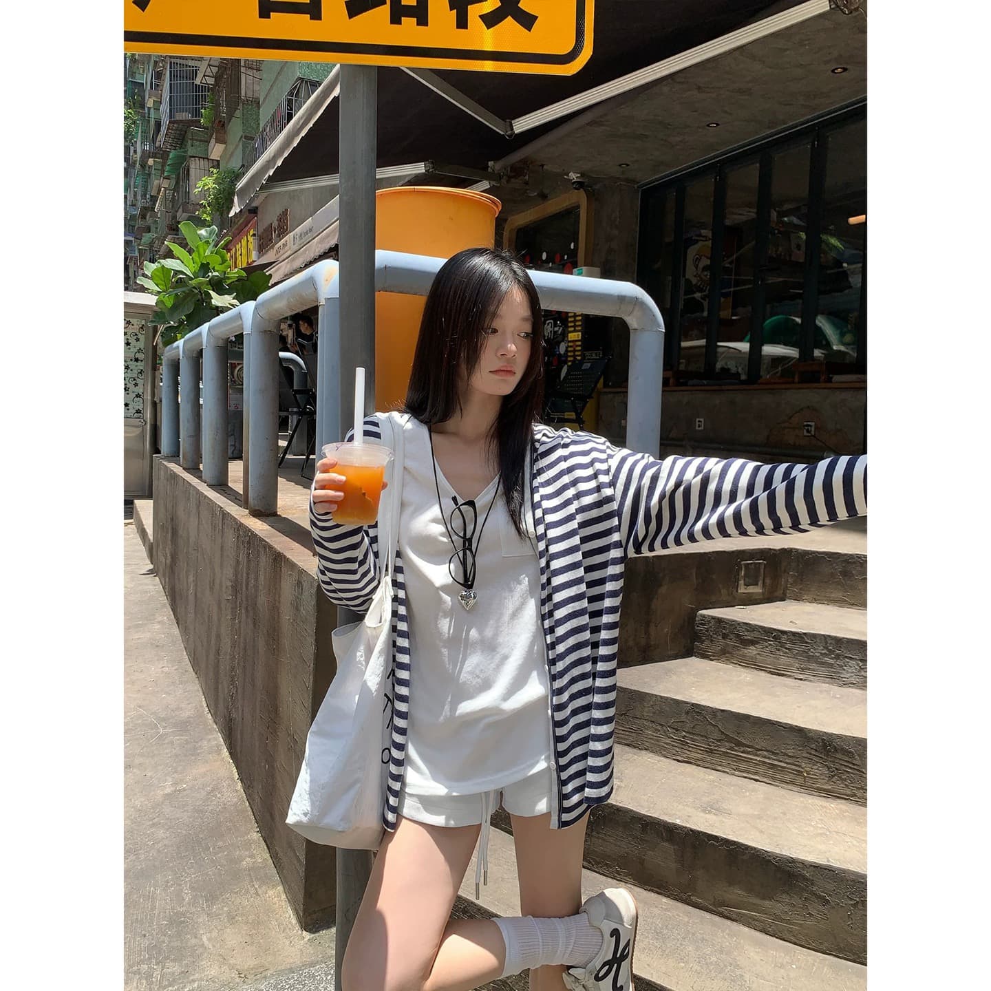 원본 원단 자외선 차단 재킷 스트라이프 오픈 가디건 여성 여름 자외선 차단 느긋한 맨위 이미지 3