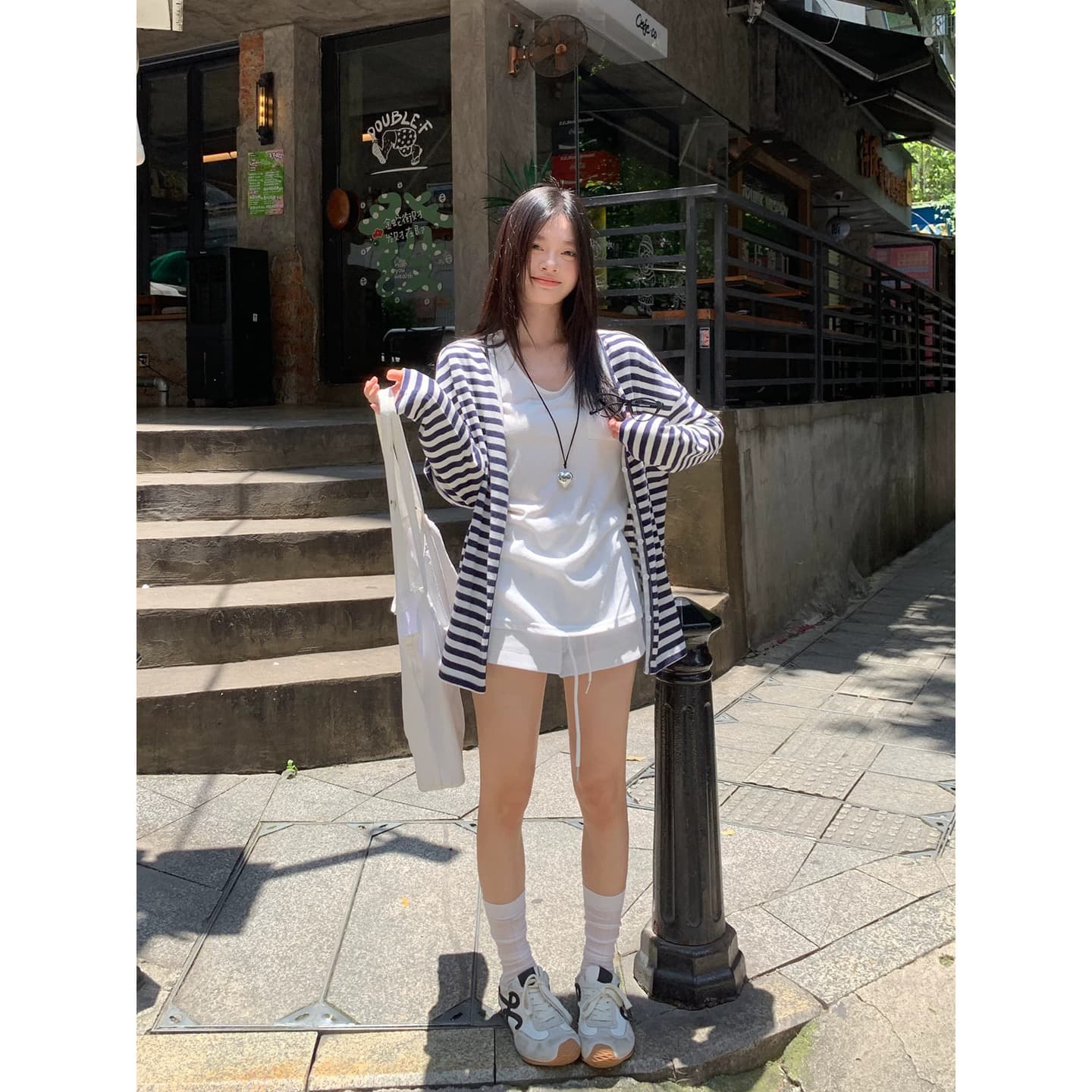 원본 원단 자외선 차단 재킷 스트라이프 오픈 가디건 여성 여름 자외선 차단 느긋한 맨위 이미지 4