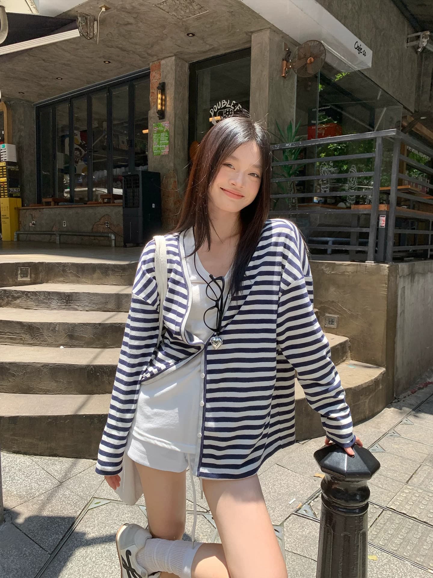 원본 원단 자외선 차단 재킷 스트라이프 오픈 가디건 여성 여름 자외선 차단 느긋한 맨위 상세 이미지 10