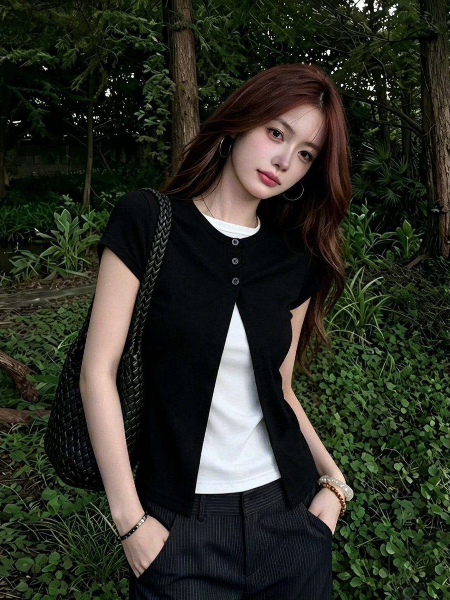 순면 리브 당겨 프레임 페이크 레이어드 티셔츠 여성 의류 여름 디자인 센스 연령 감소 다용도 풀오버 반팔 상세 이미지 3
