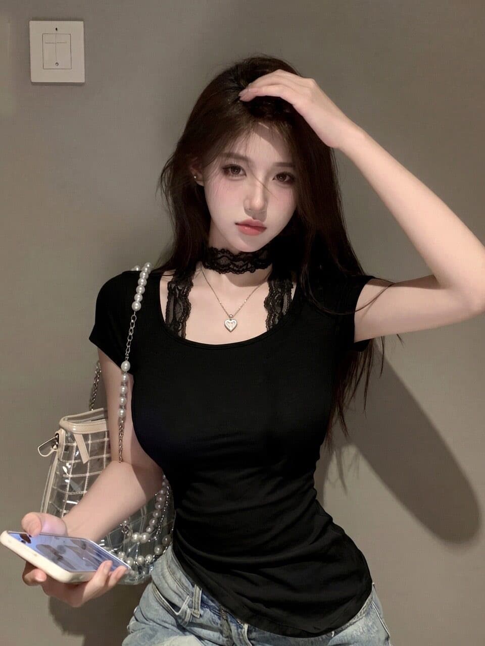 행침 목 레이스 디자인 센스 화이트 반팔 티셔츠 여성 불규칙 핫걸 바람 슬림해 보이는 다용도 레이스업 몸매 가꾸기 맨위