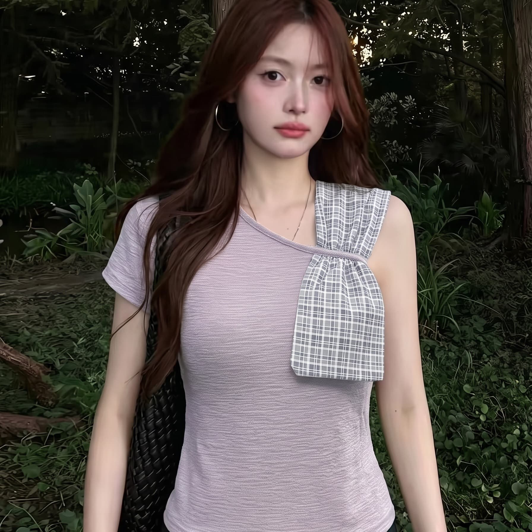 특별 가격 원본 광저우 원단 양면 주름 주름 면 한 부서 나비 매듭 반팔 티셔츠 품격 아름다운 맨위 이미지 5